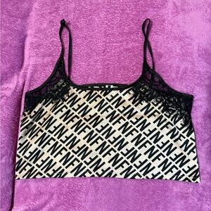 Fashion Nova Black and White Lace Crop Top #503